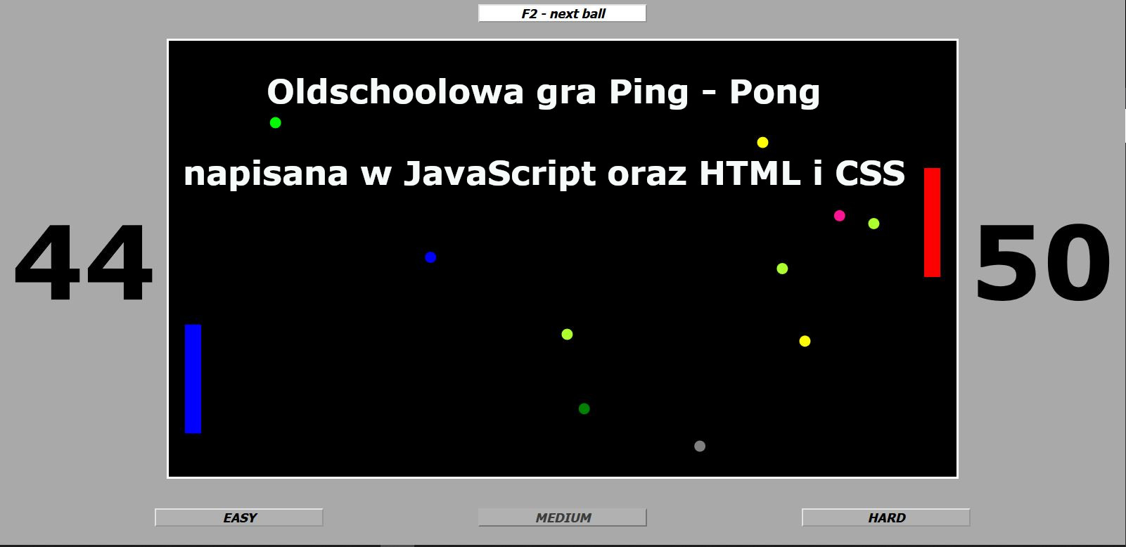 Stara gra PingPong zmodyfikowana, napisana w JavaScript oraz HTML, CSS